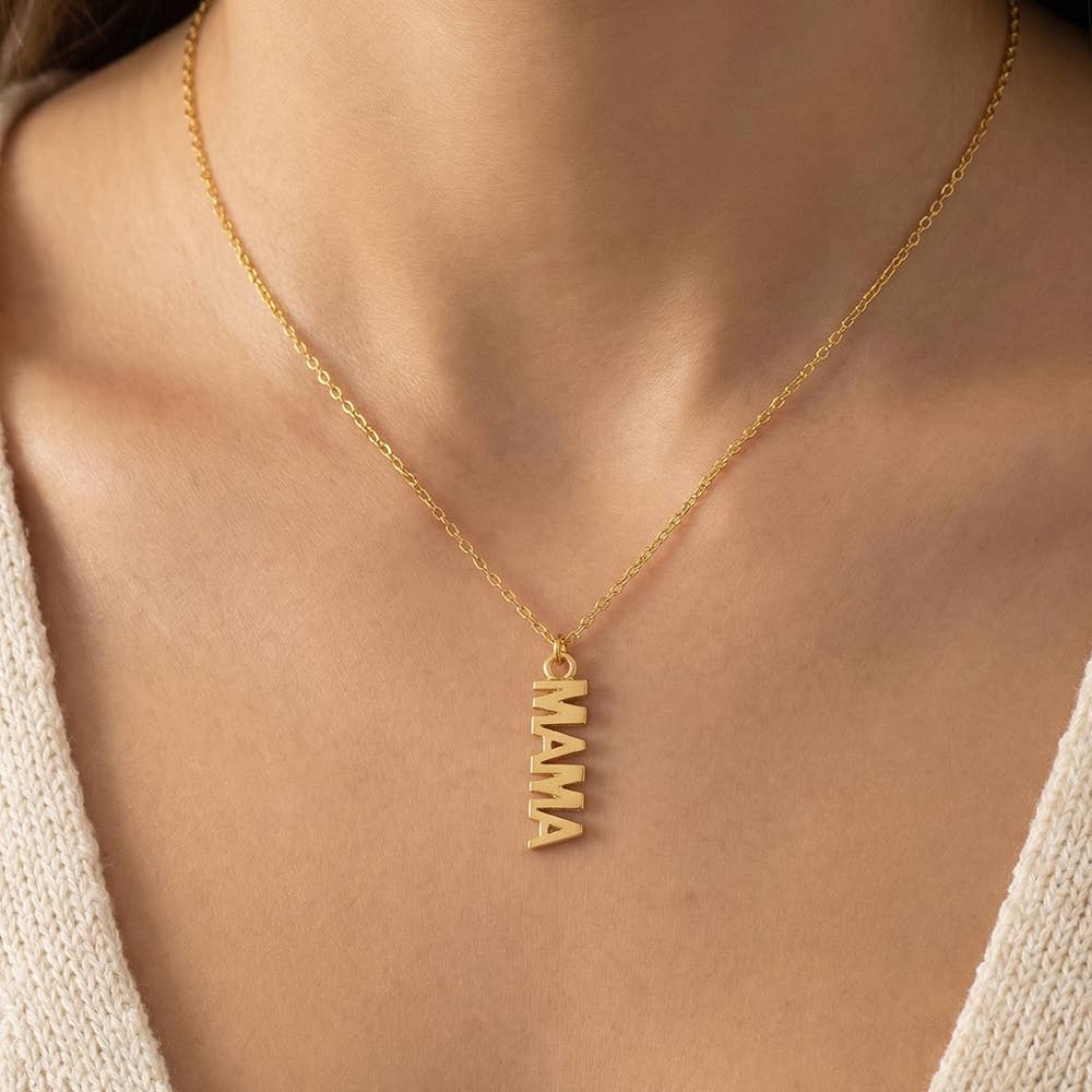 Gold Dipped Flat Mama Pendant Necklace