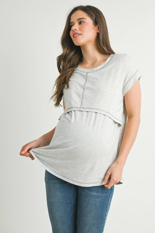 Double Layer Short Sleeve Maternity Nursing Top