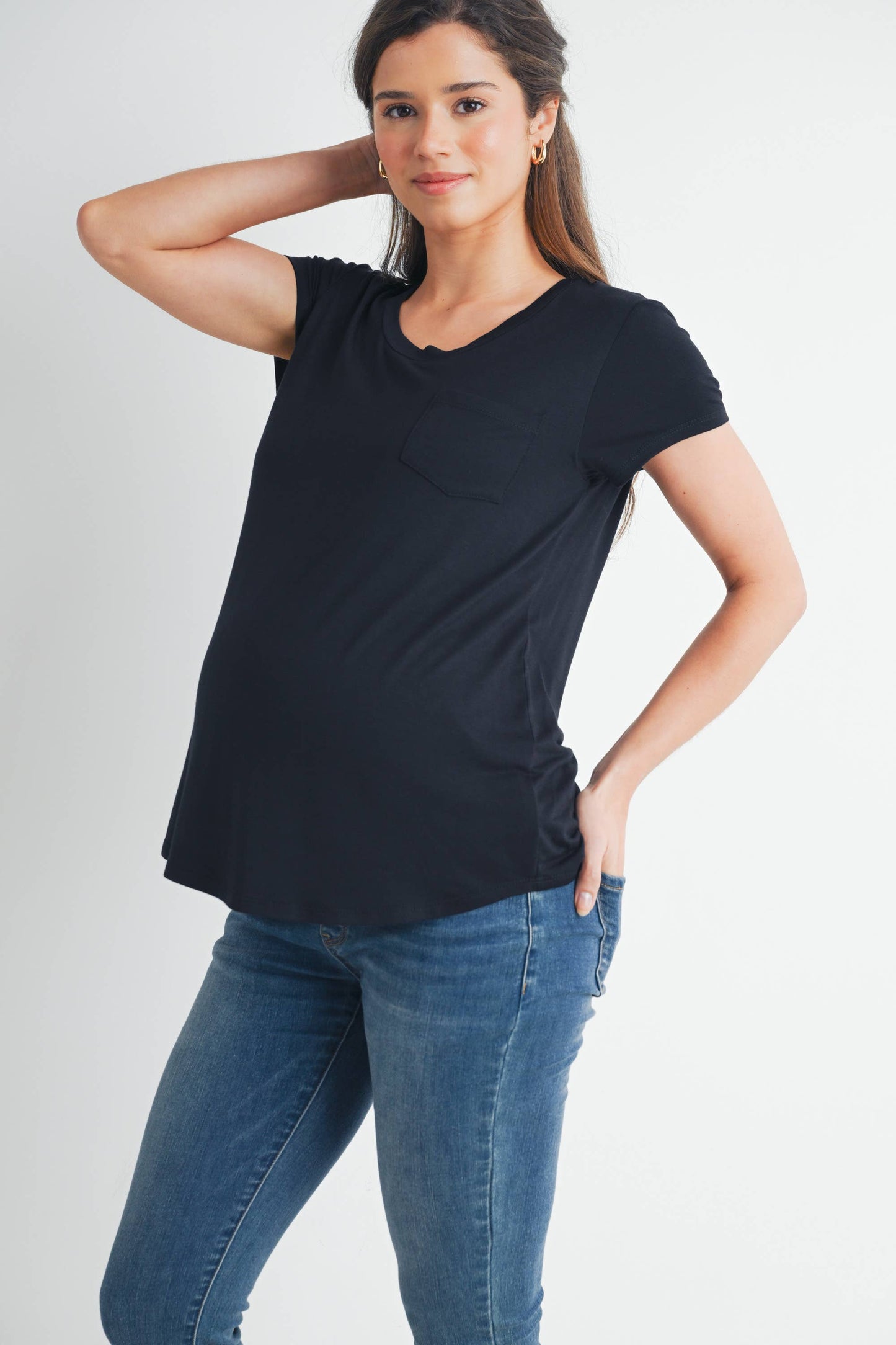 Round Neck Maternity Nursing Pocket T-Shirt