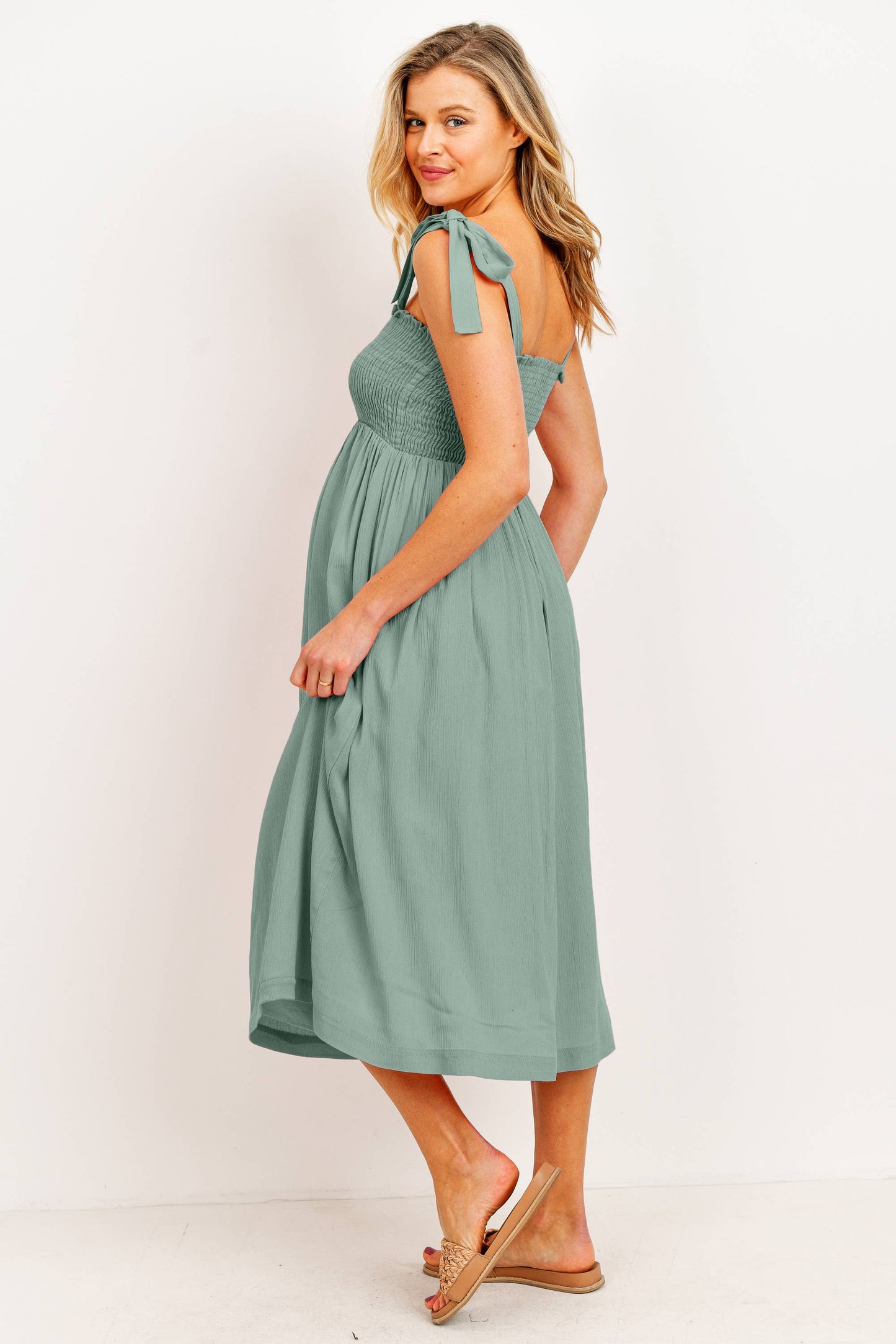 Smocked Maternity Midi Dress