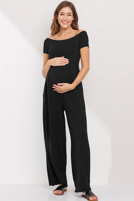 Off The Shoulder Wide Leg Maternity Jumpsuit