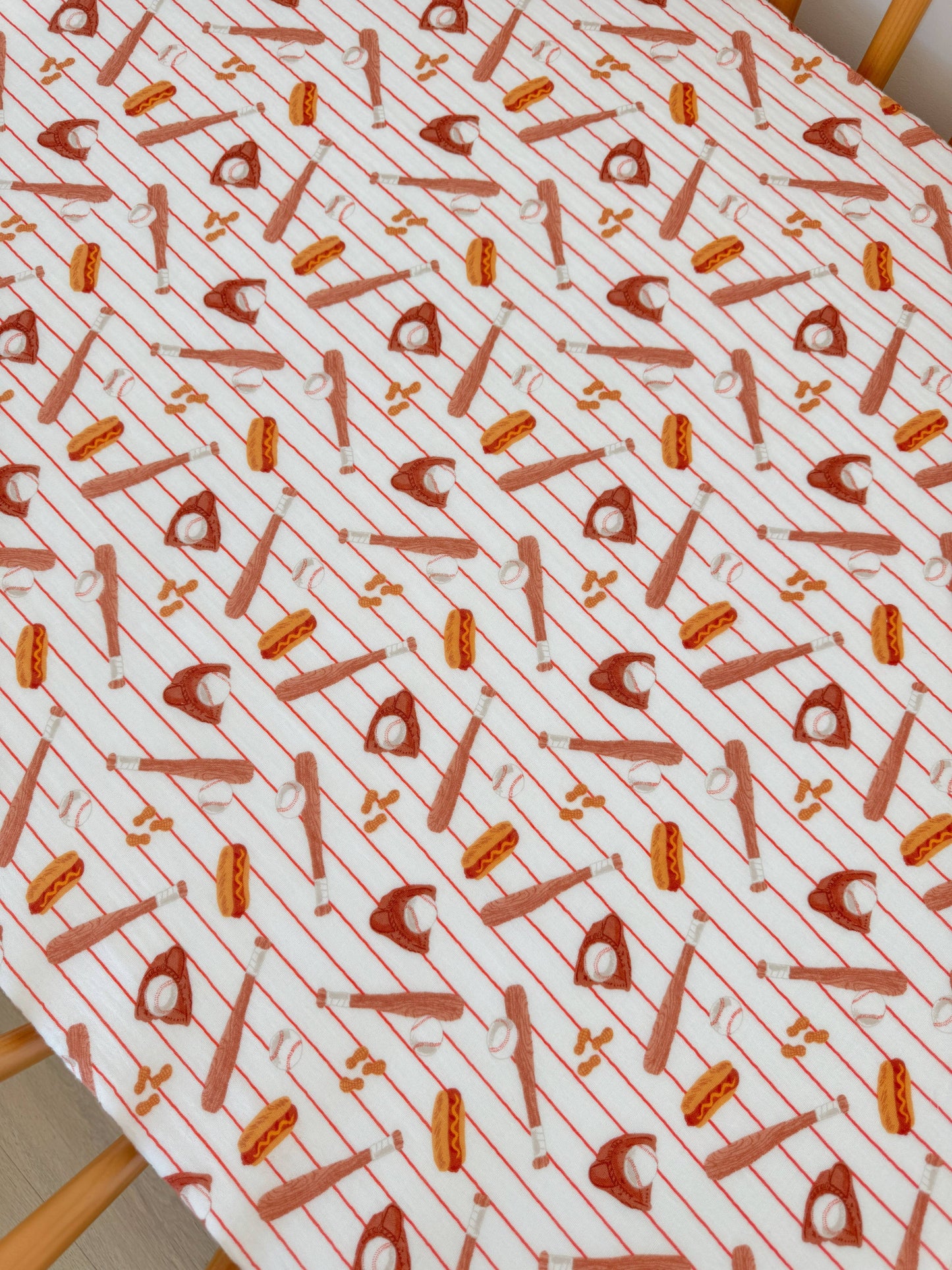 Muslin Crib Sheet, Baseball Game