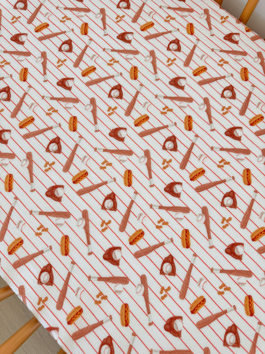 Muslin Crib Sheet, Baseball Game