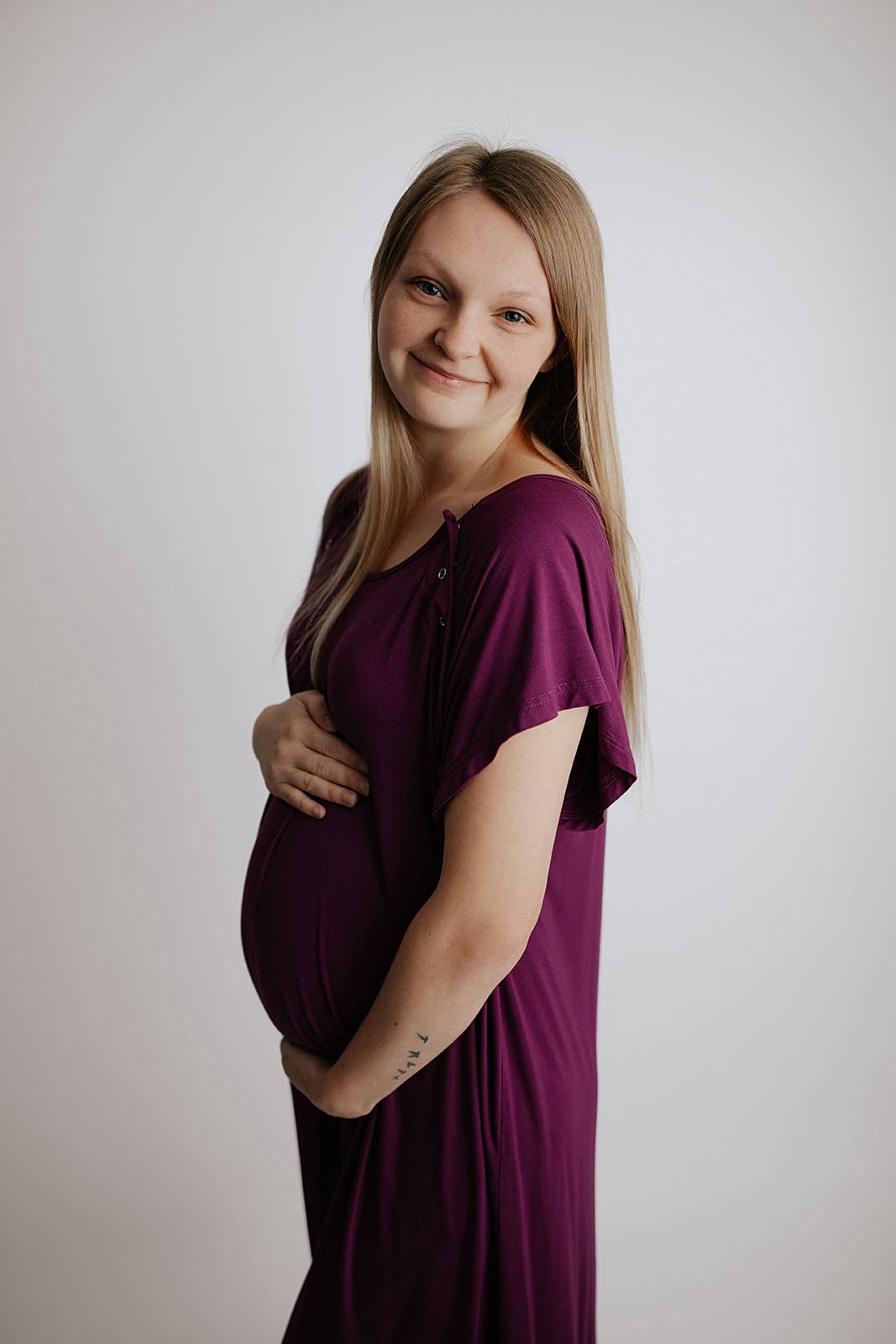 Plum Purple Maternity Mommy Labor and Delivery/ Nursing Gown