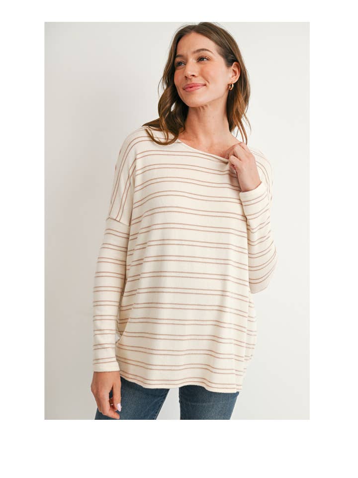 Maternity Soft Knit Stripe Long Sleeve Top