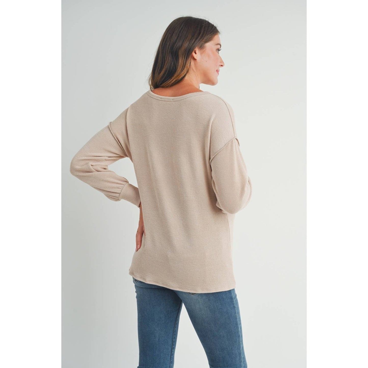 Split Neck Long Sleeve Maternity Knit Top