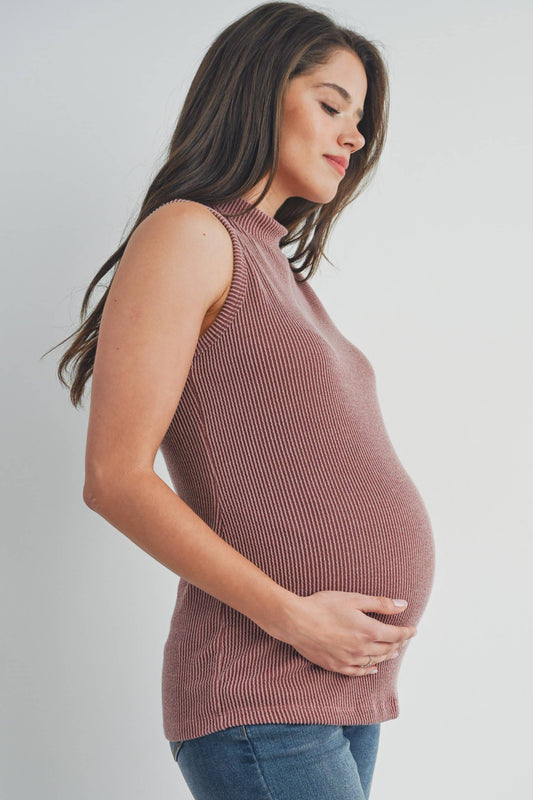 Ribbed Mock Neck Maternity Tank Top