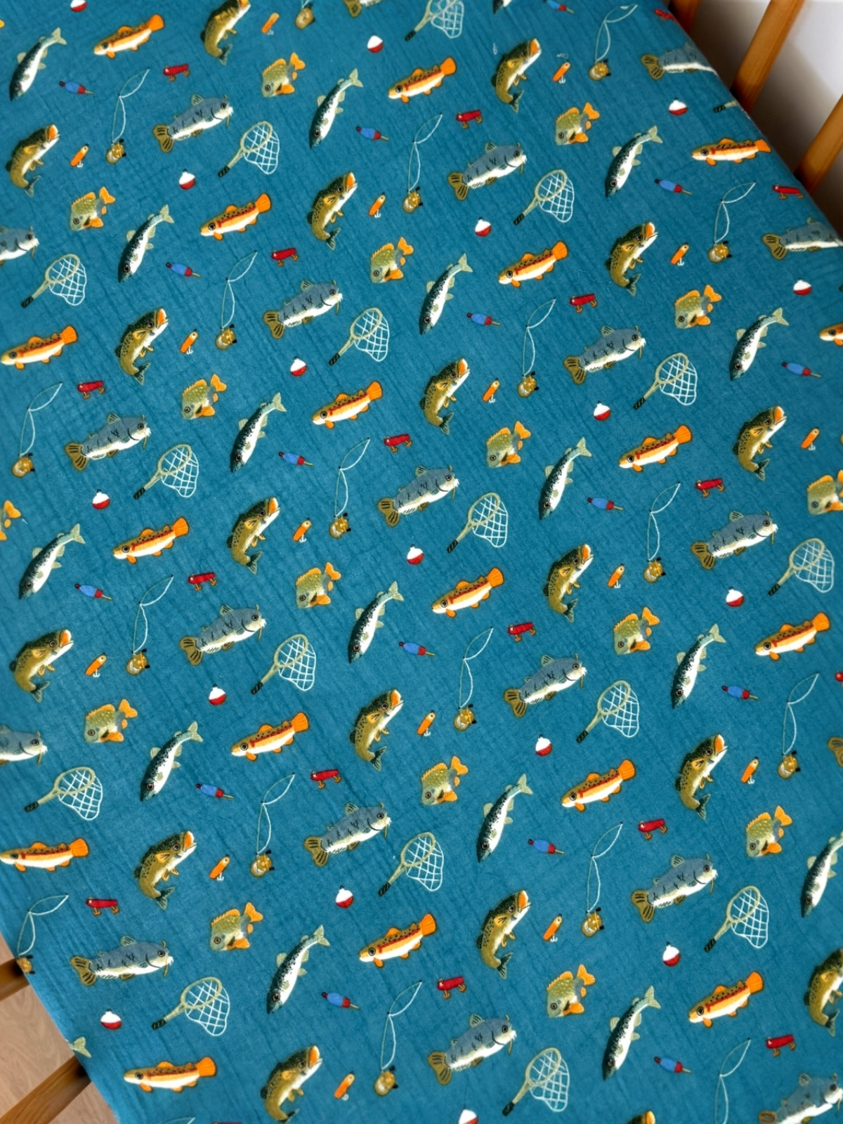 Muslin Crib Sheet, Gone Fishing