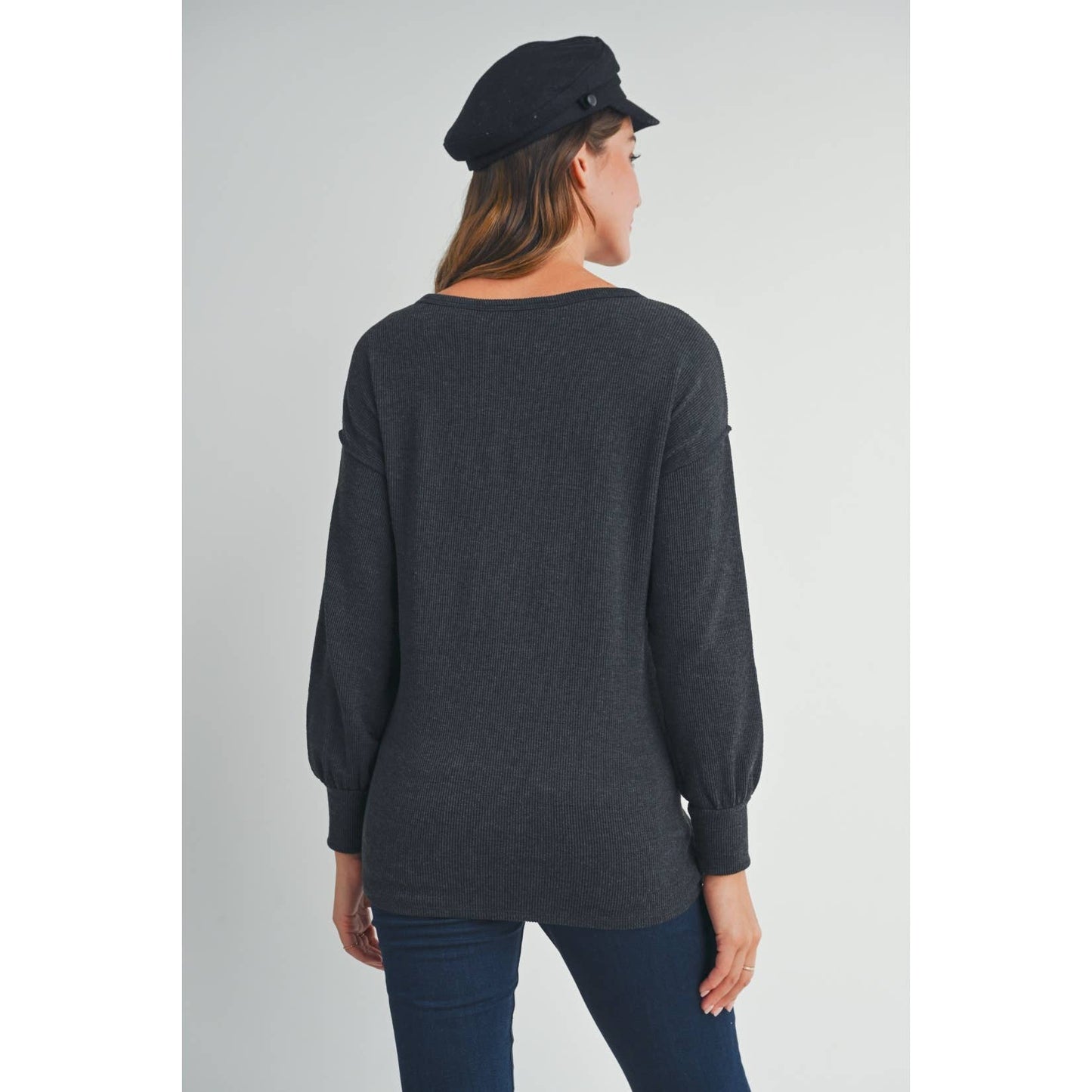Split Neck Long Sleeve Maternity Knit Top