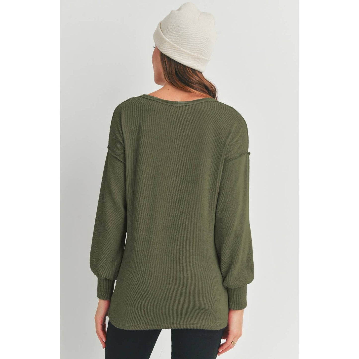 Split Neck Long Sleeve Maternity Knit Top