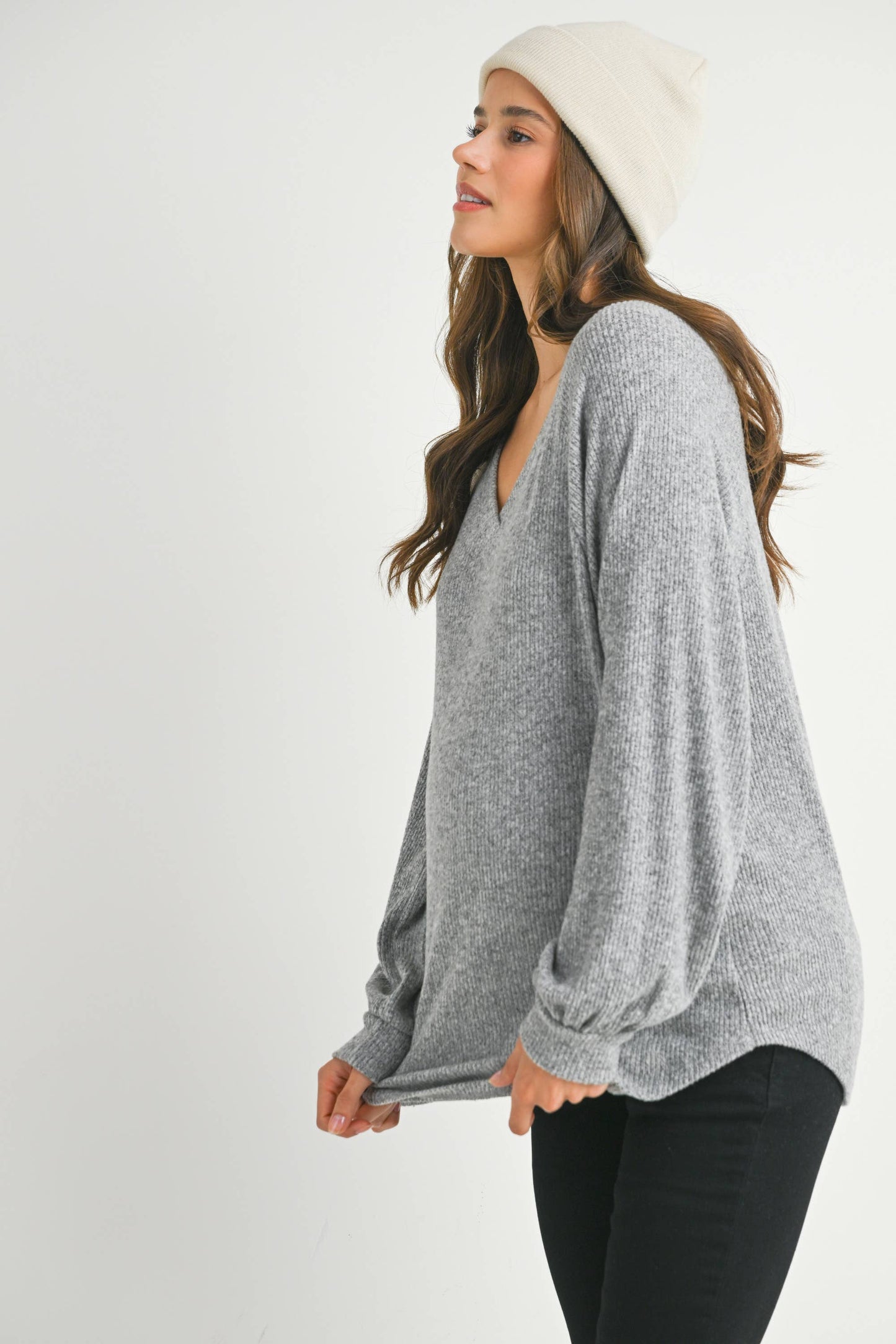 Ribbed V-Neck Long Sleeve Maternity Top