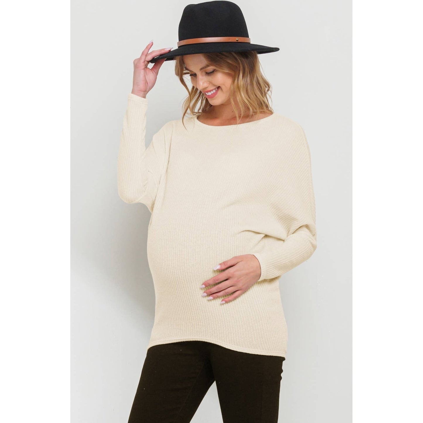 Boat Neck Long Sleeve Maternity Knit Top