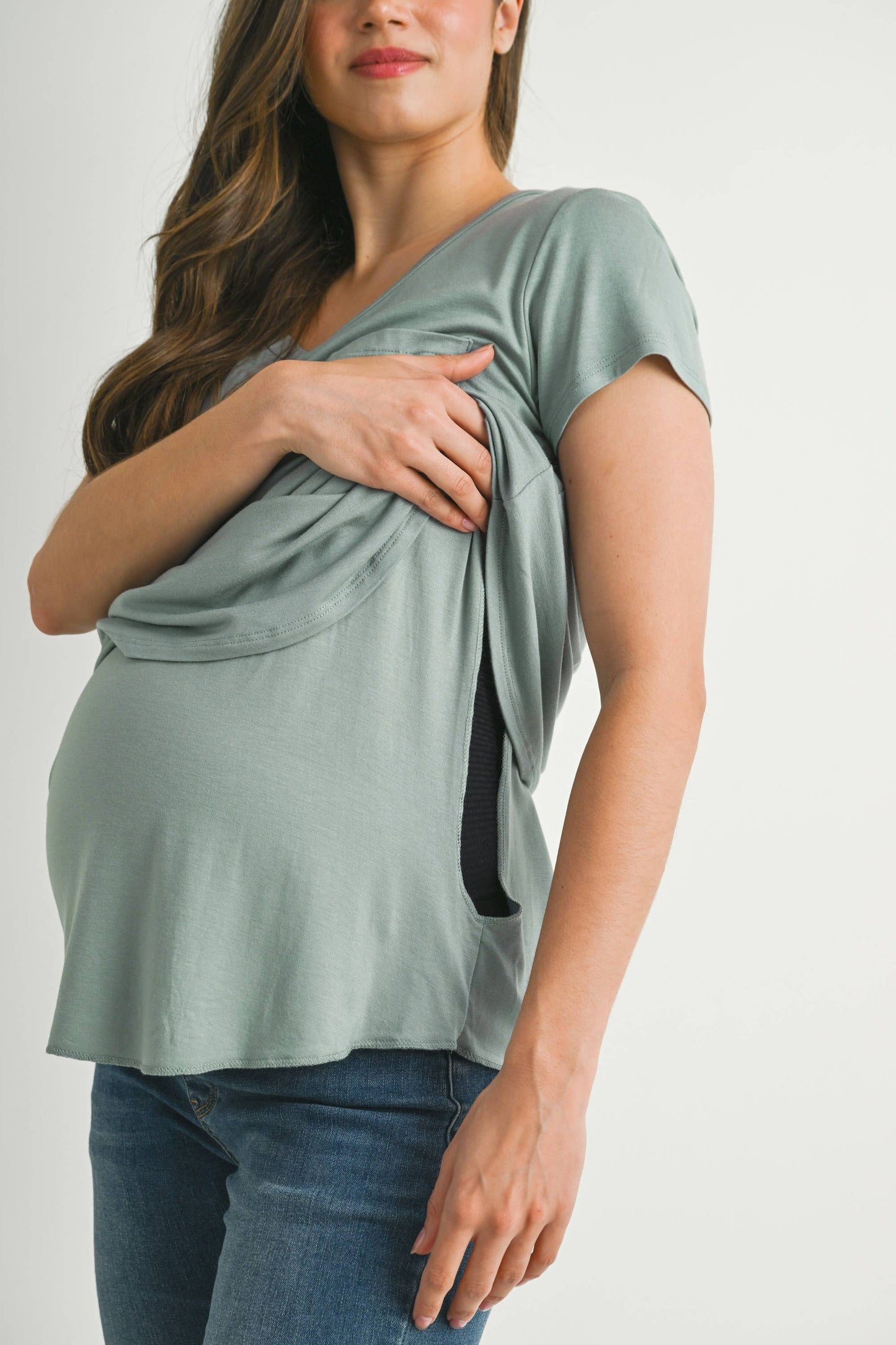 Round Neck Maternity Nursing Pocket T-Shirt