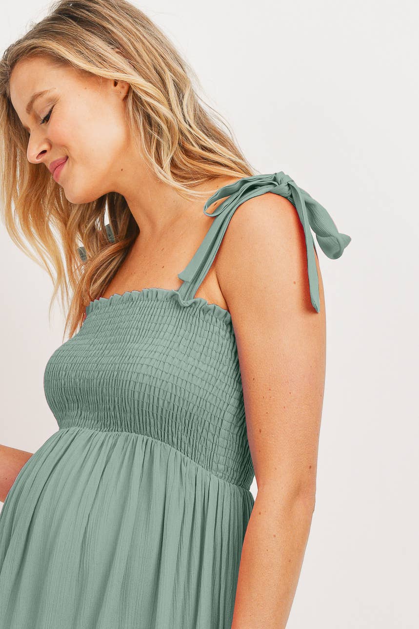 Smocked Maternity Midi Dress