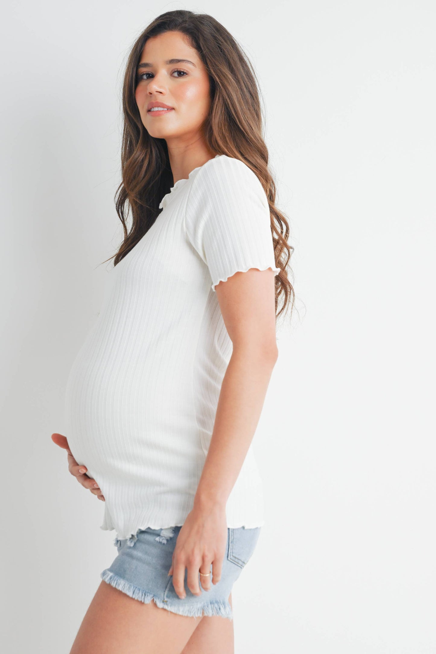 Ribbed Short Sleeve Maternity T-Shirt