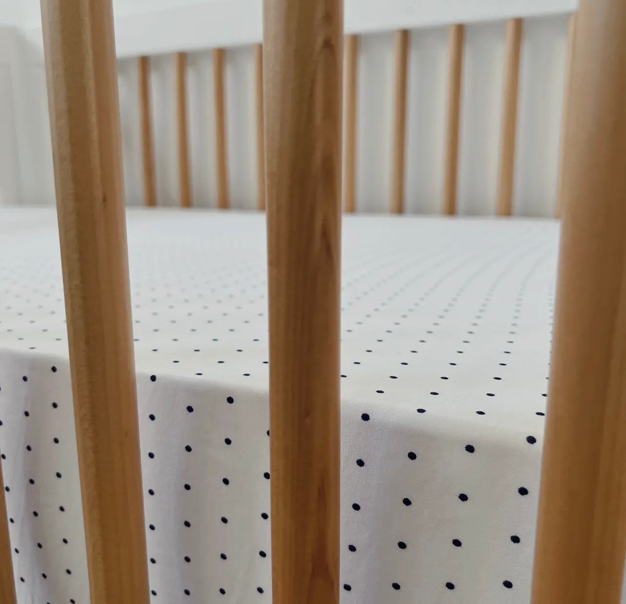 Stretch Crib Sheet, Navy Polka Dot