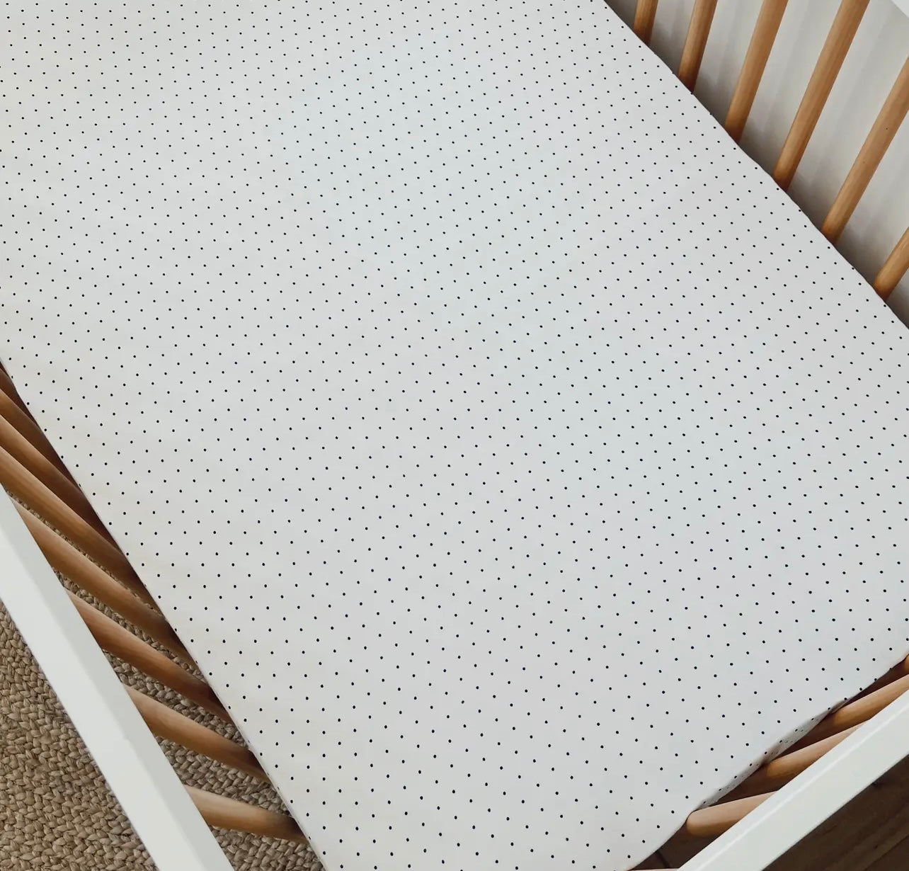 Stretch Crib Sheet, Navy Polka Dot