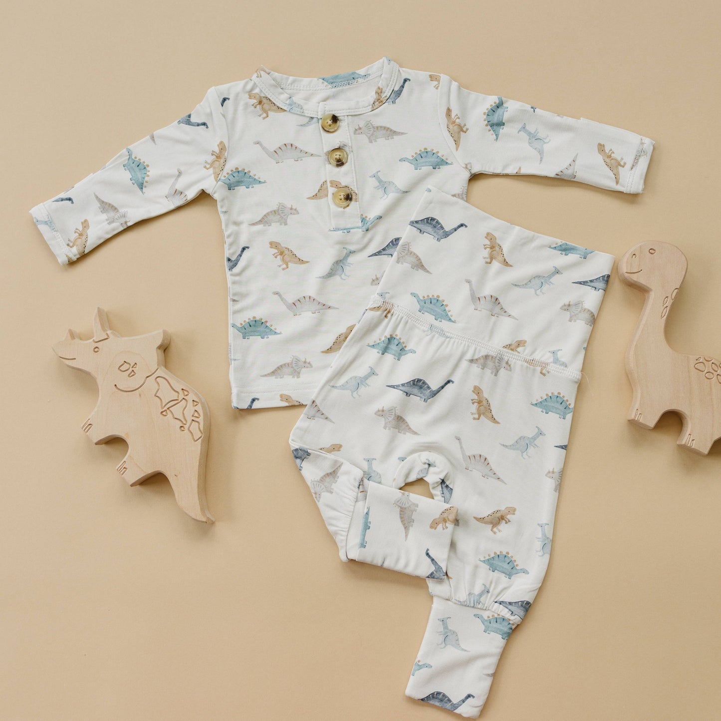 Snugglesaurus 2pc Henley Bamboo Pajamas Baby Toddler Dino PJ
