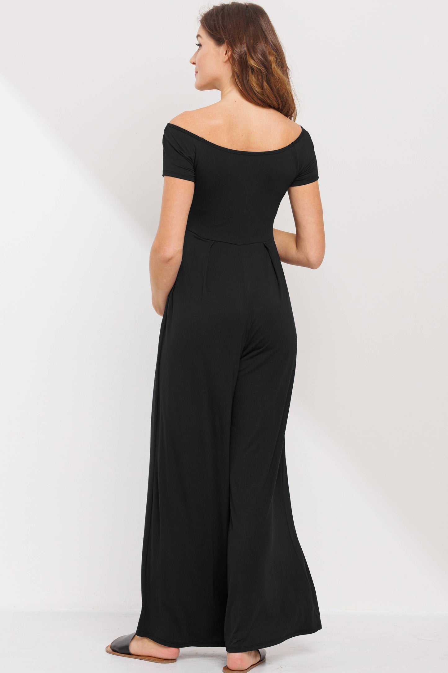 Off The Shoulder Wide Leg Maternity Jumpsuit