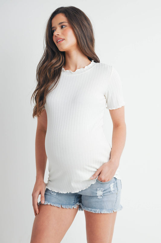 Ribbed Short Sleeve Maternity T-Shirt