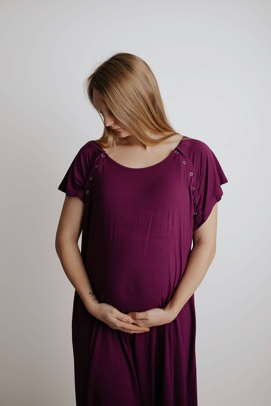 Plum Purple Maternity Mommy Labor and Delivery/ Nursing Gown