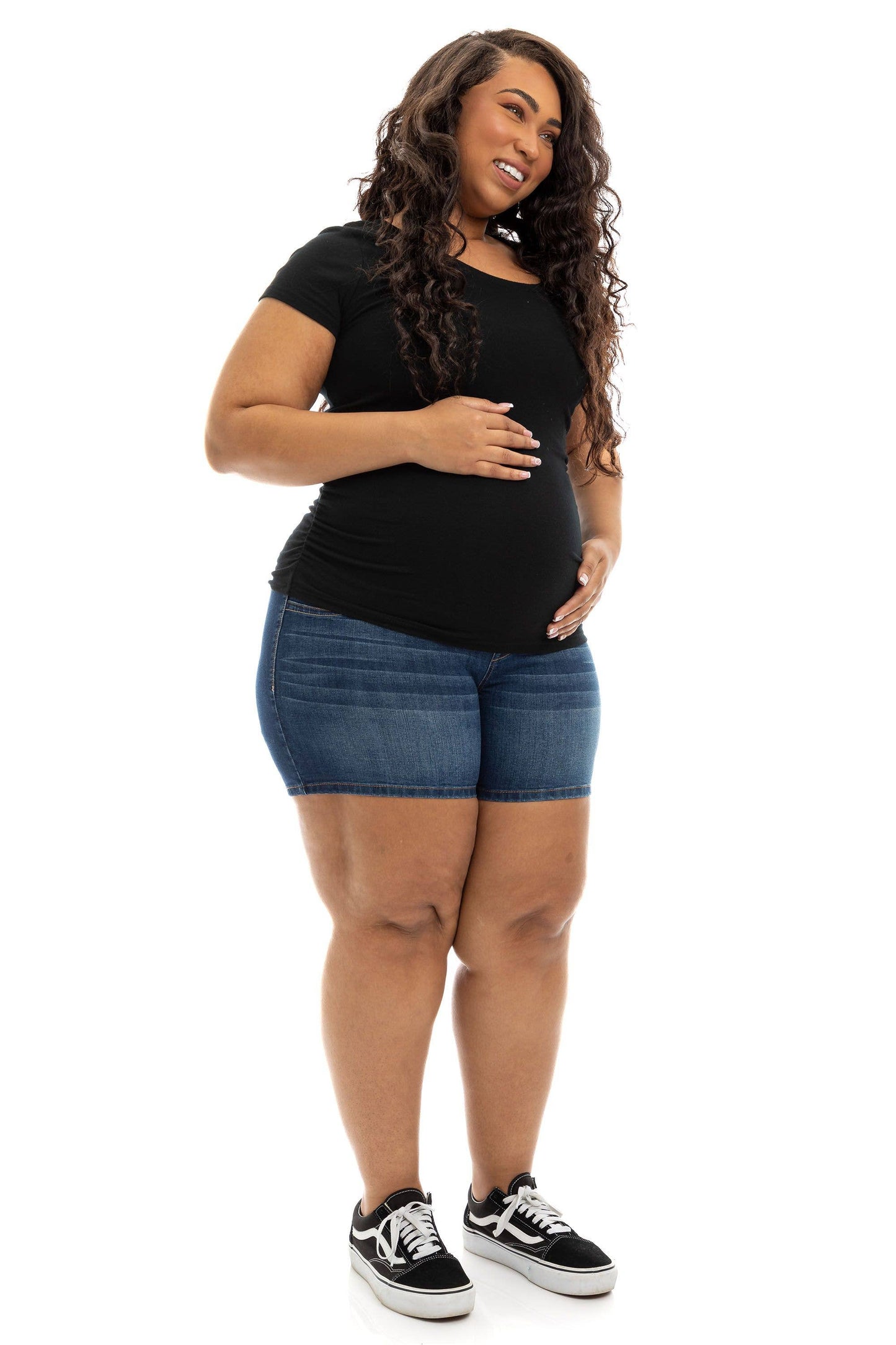 Maternity Plus Jean Shorts w/ Bellyband in Ziggy