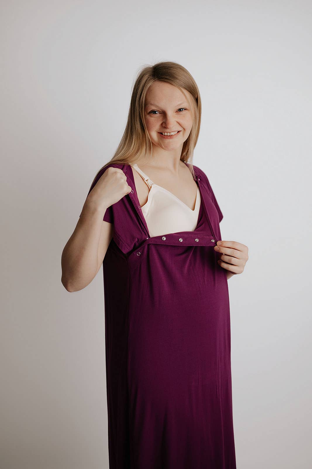 Plum Purple Maternity Mommy Labor and Delivery/ Nursing Gown