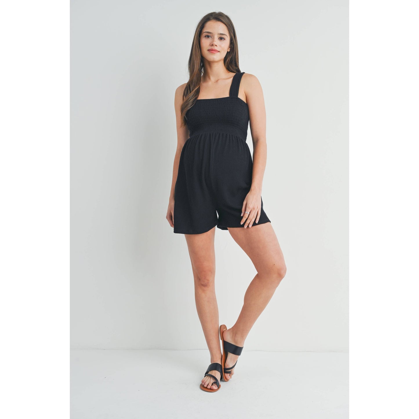 Smocked Sleeveless Maternity Ribbed Romper