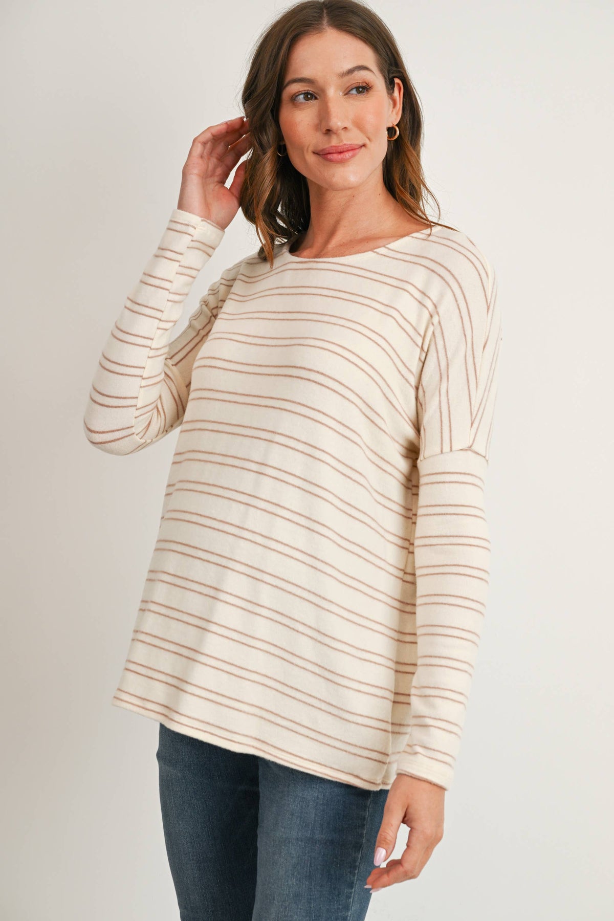 Maternity Soft Knit Stripe Long Sleeve Top