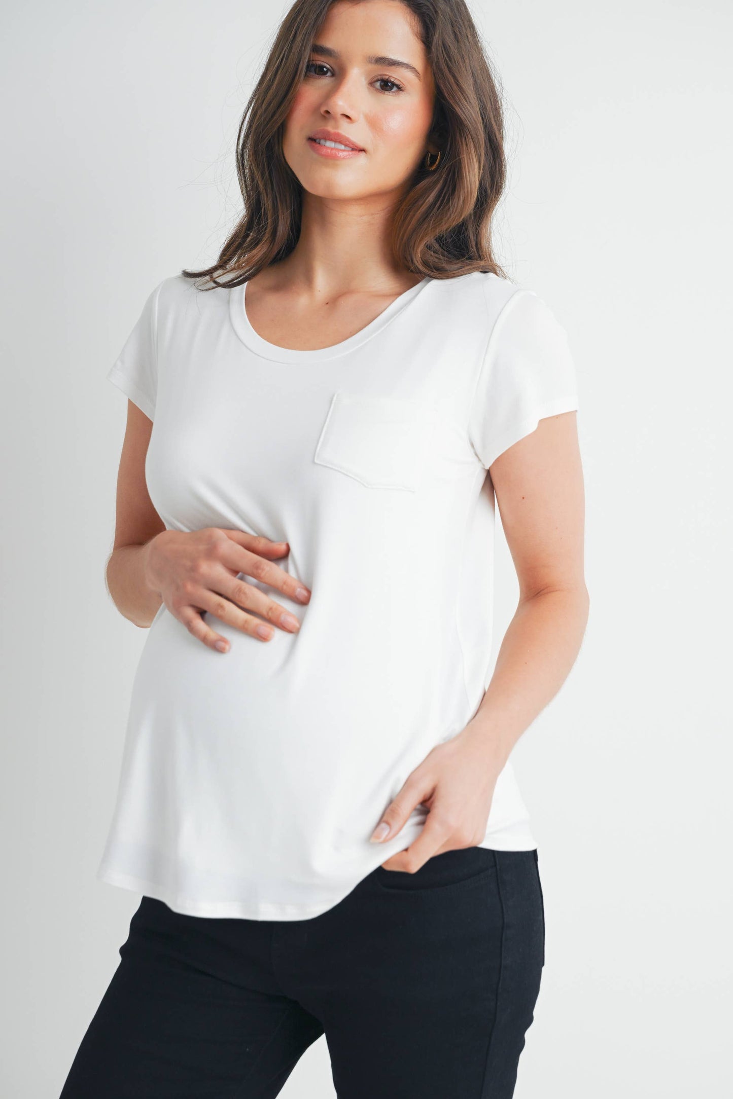 Round Neck Maternity Nursing Pocket T-Shirt
