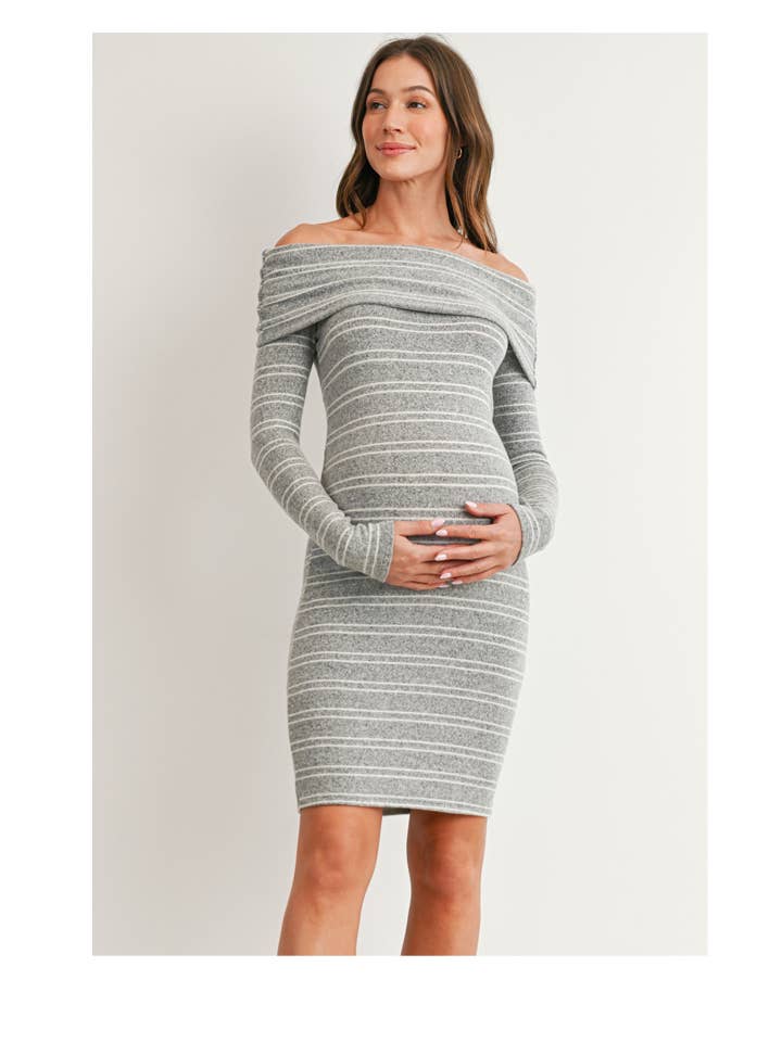 Maternity Long Sleeve Off Shoulder Knit Bodycon Dress