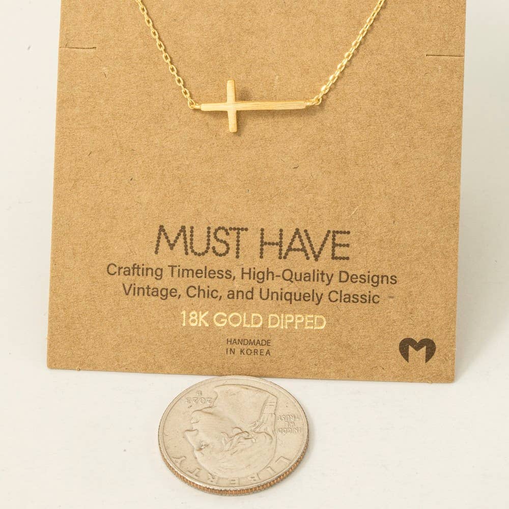 Gold Dipped Side Cross Pendant Necklace