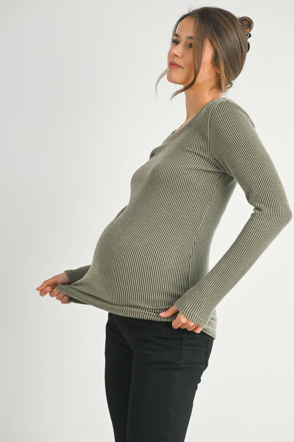 Scoop Neck Ribbed Long Sleeve Maternity Top