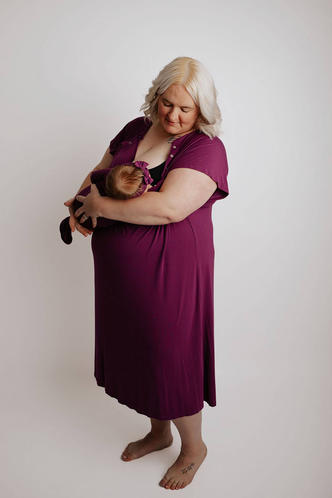 Plum Purple Maternity Mommy Labor and Delivery/ Nursing Gown
