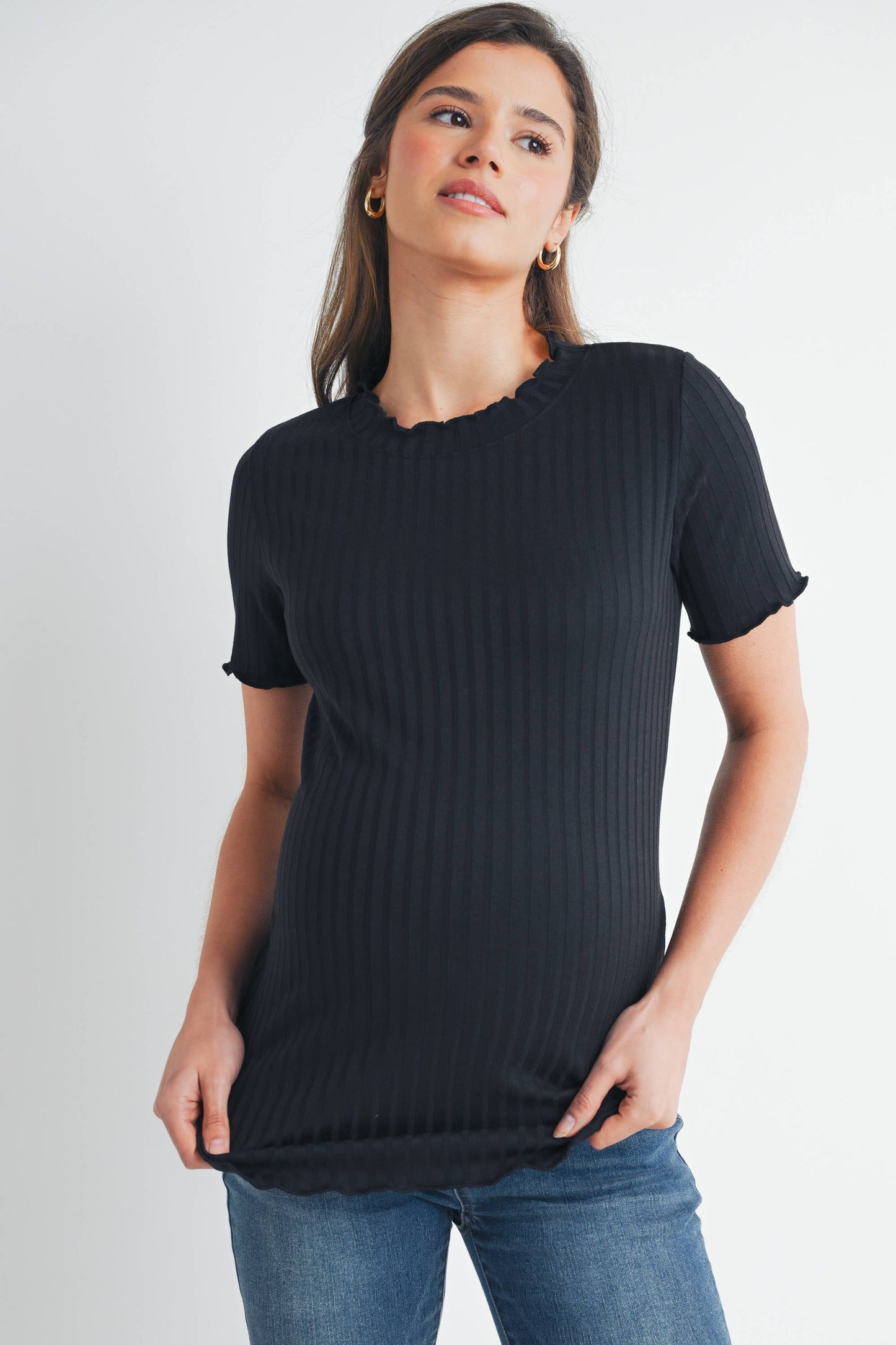 Ribbed Short Sleeve Maternity T-Shirt