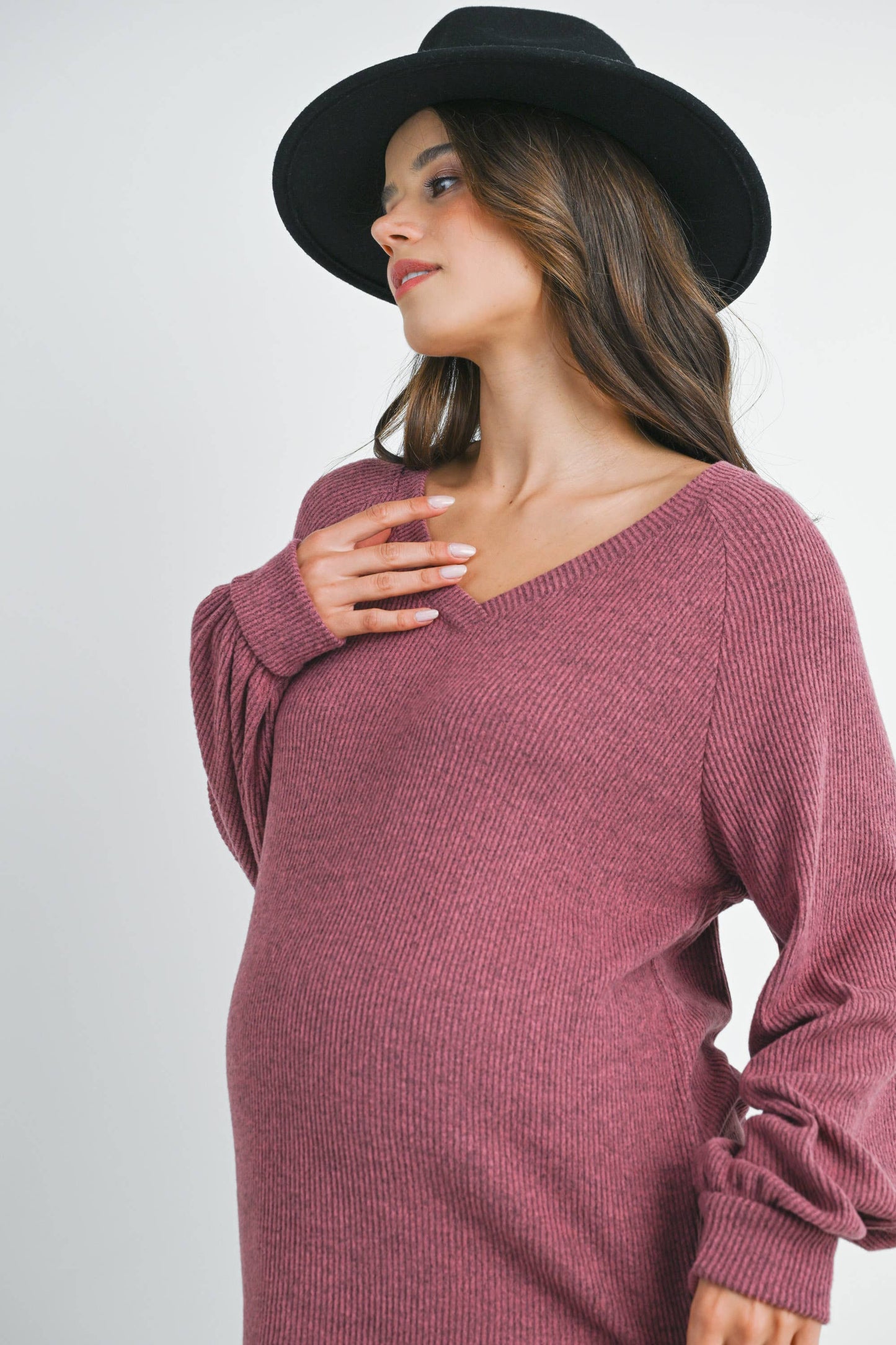 Ribbed V-Neck Long Sleeve Maternity Top