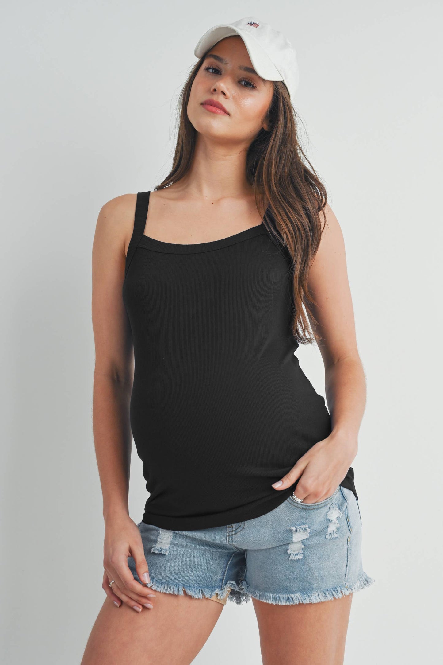 Ribbed Maternity Scoop Neck Cami Tank Top