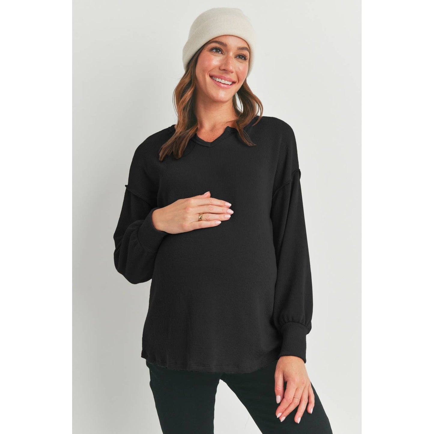 Split Neck Long Sleeve Maternity Knit Top