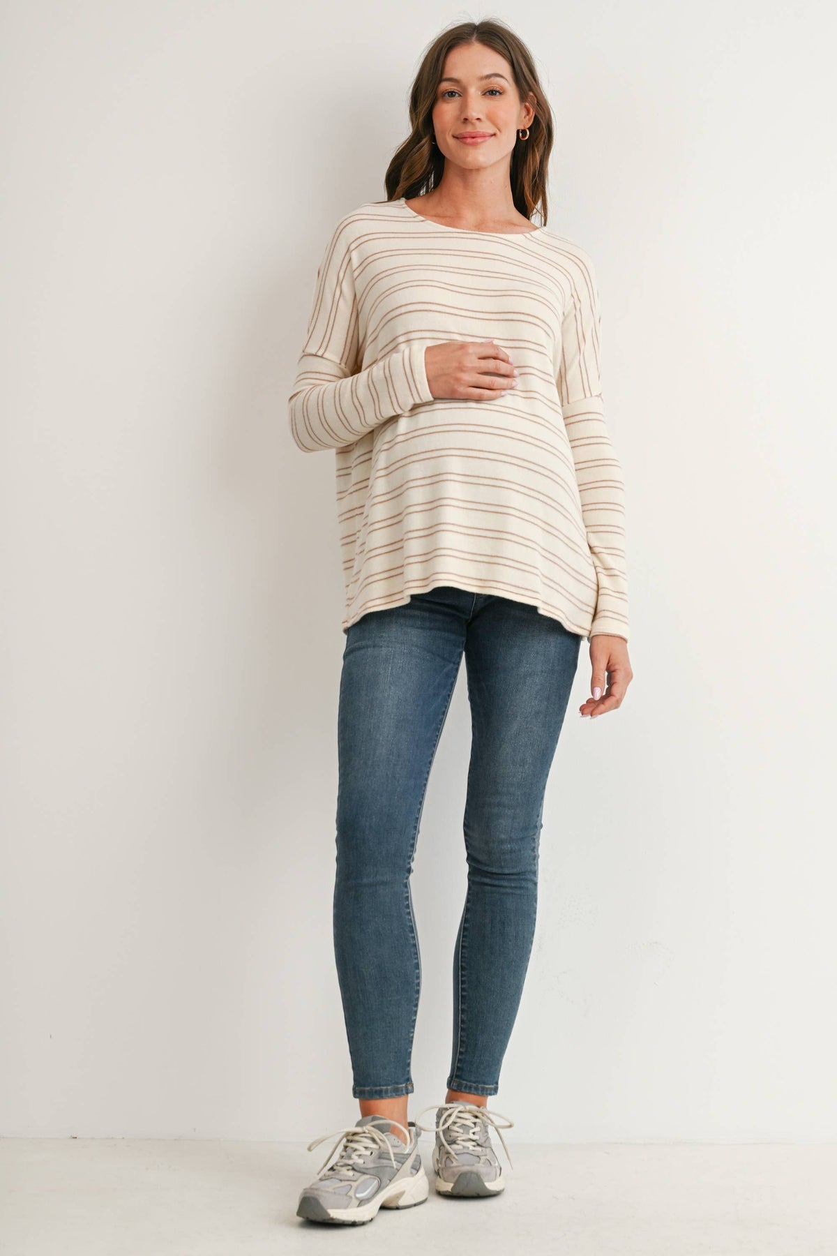 Maternity Soft Knit Stripe Long Sleeve Top