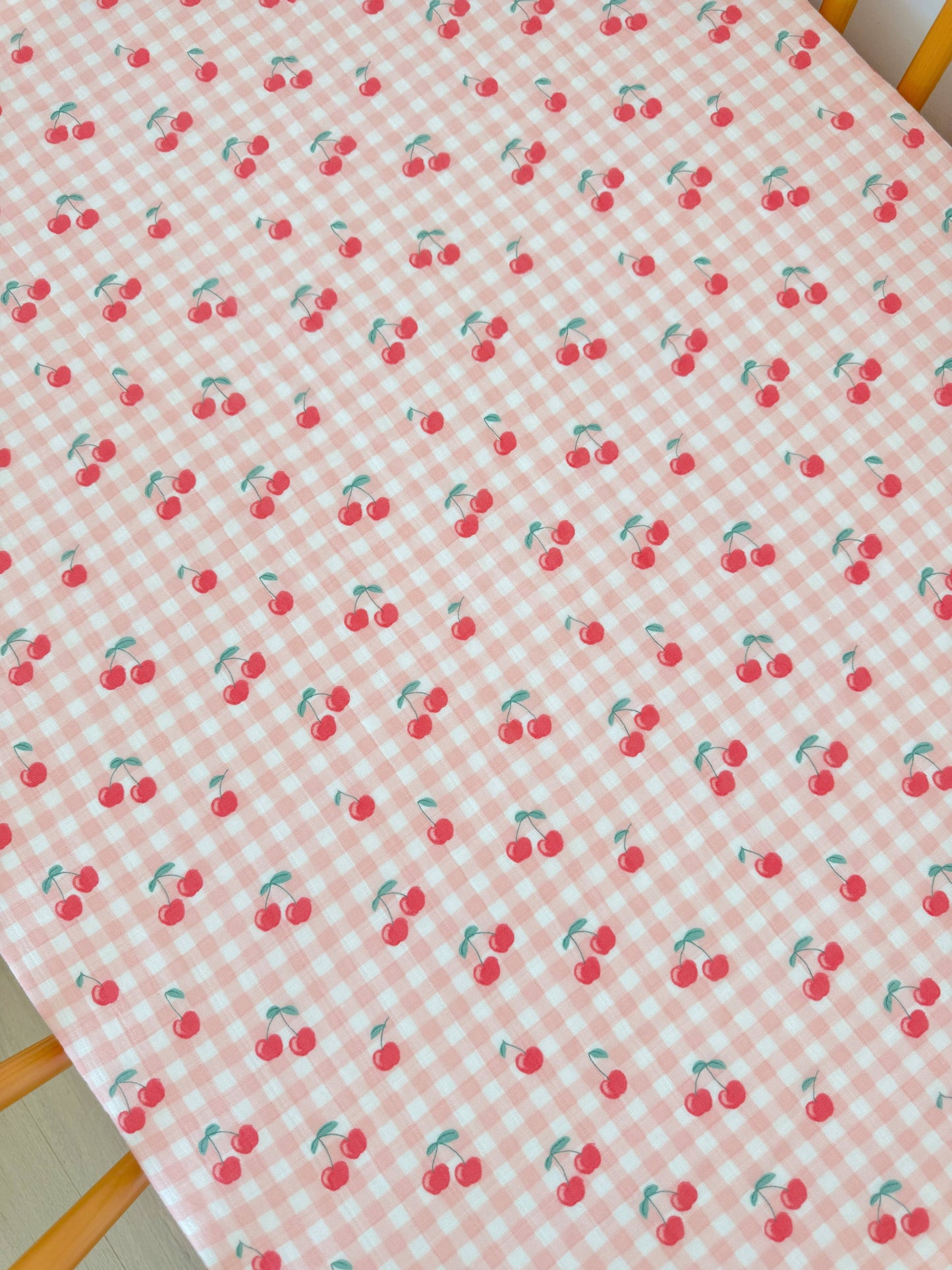 Muslin Crib Sheet / Gingham Cherries