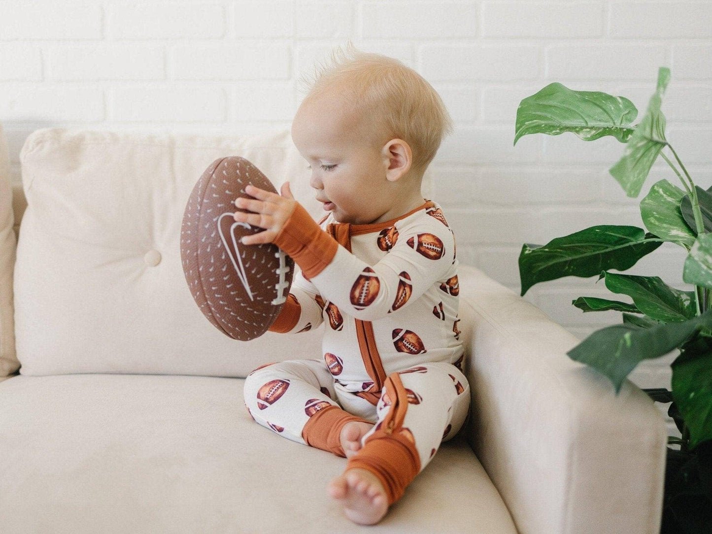 Football Bamboo Zippy Romper Pajamas
