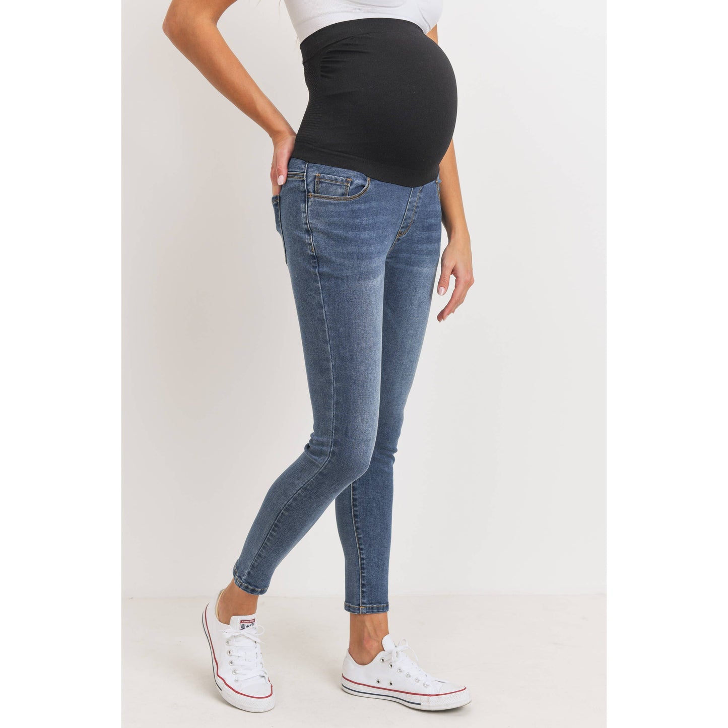 Stretch Maternity Skinny Jeans With Full Panel