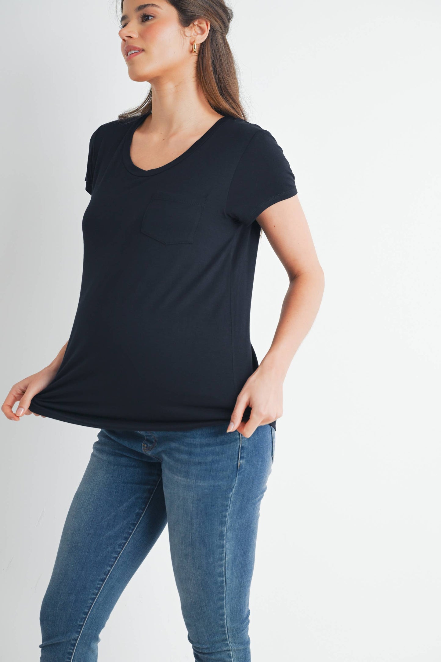 Round Neck Maternity Nursing Pocket T-Shirt