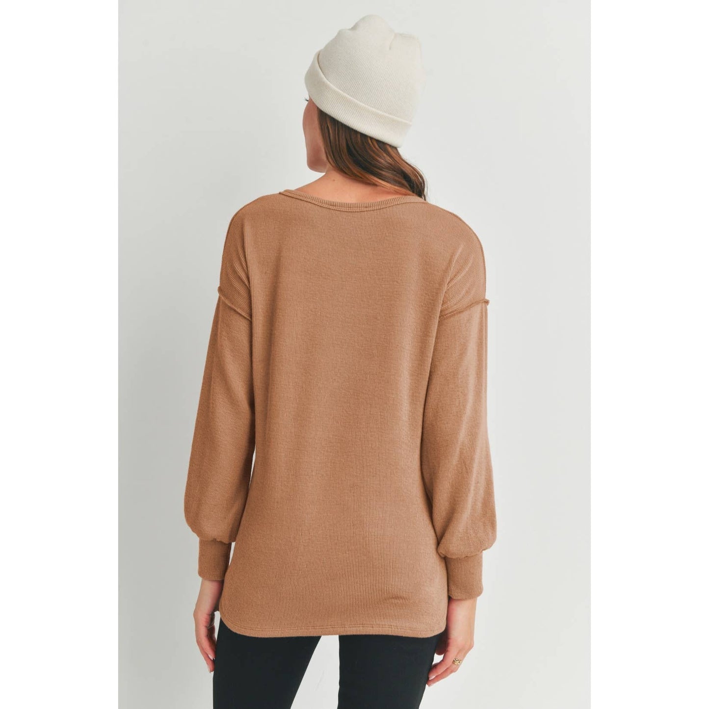 Split Neck Long Sleeve Maternity Knit Top