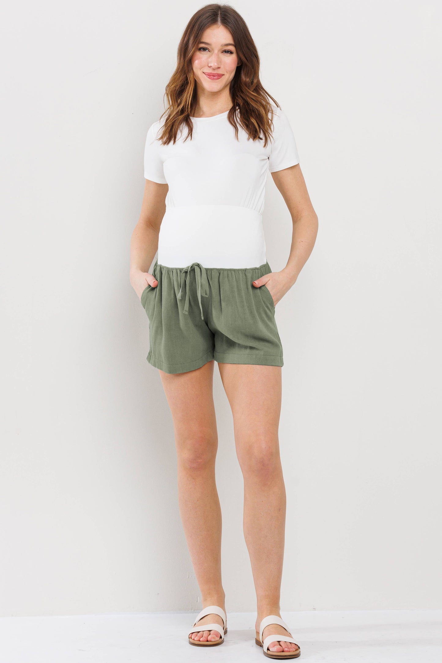 Linen Maternity Shorts with Elastic Band