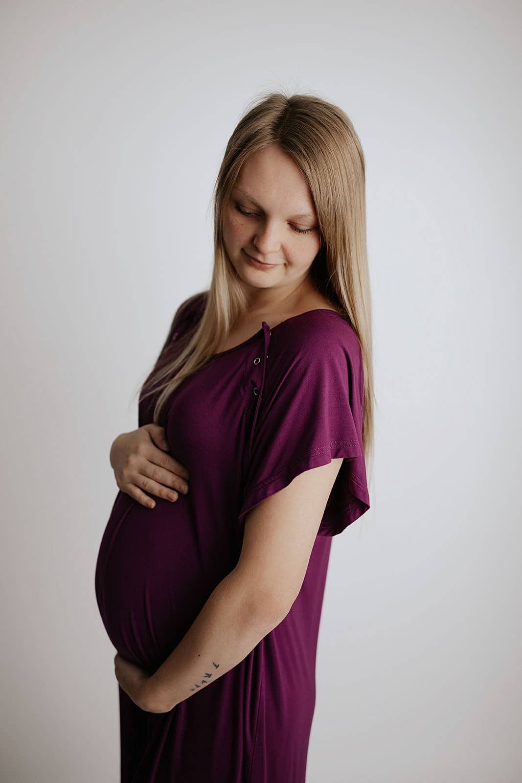 Plum Purple Maternity Mommy Labor and Delivery/ Nursing Gown