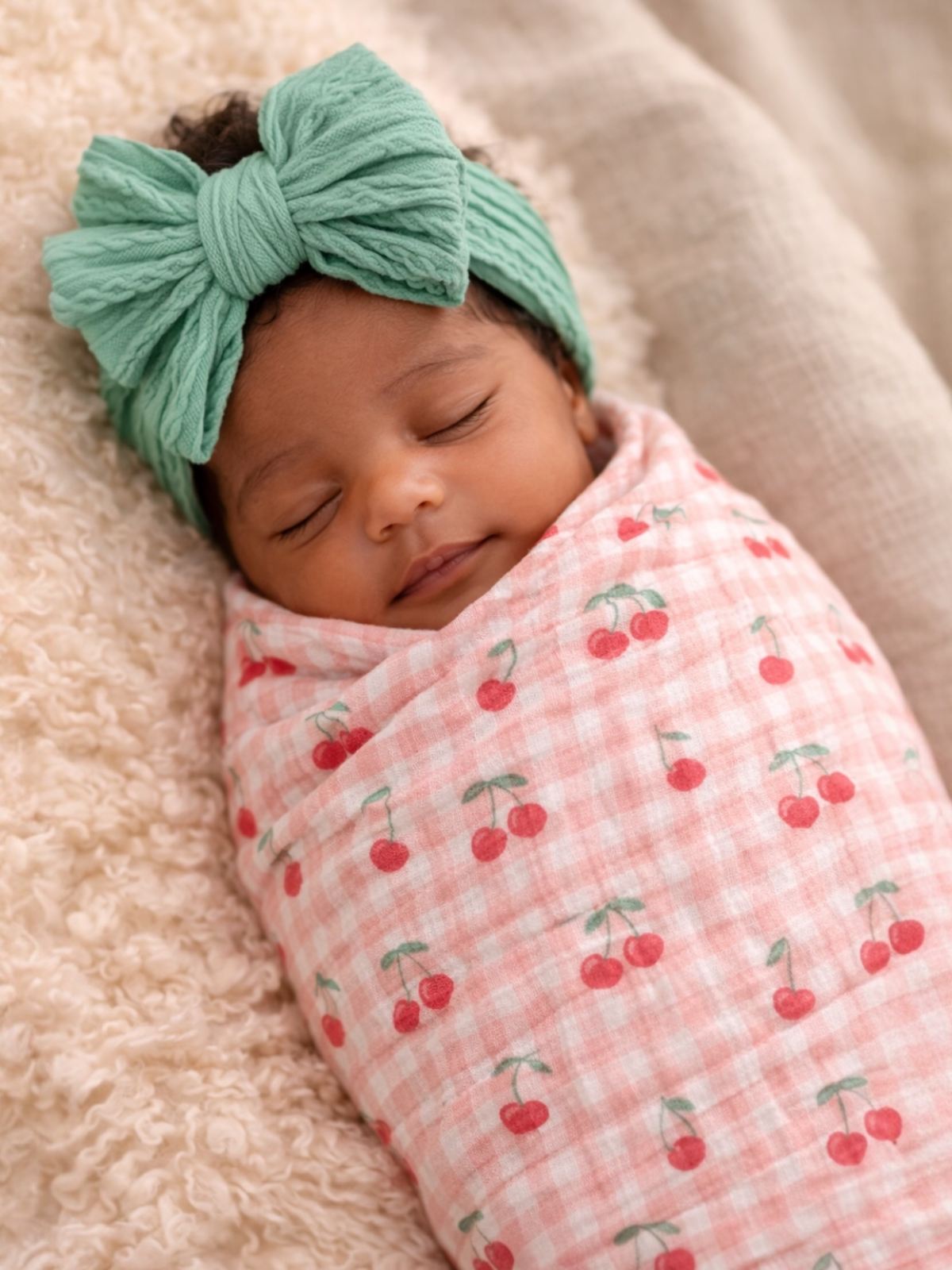 Muslin Swaddle / Gingham Cherries