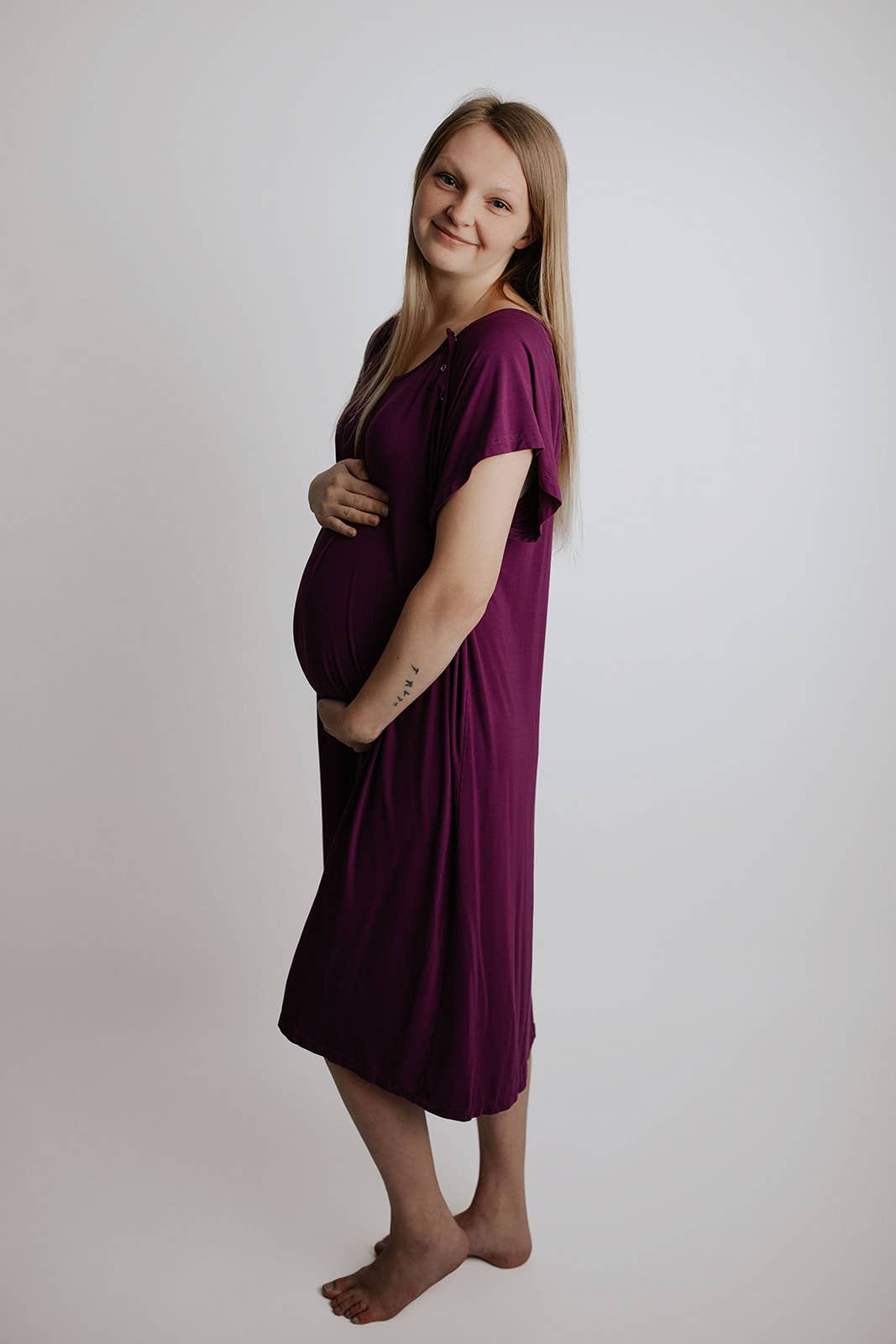 Plum Purple Maternity Mommy Labor and Delivery/ Nursing Gown