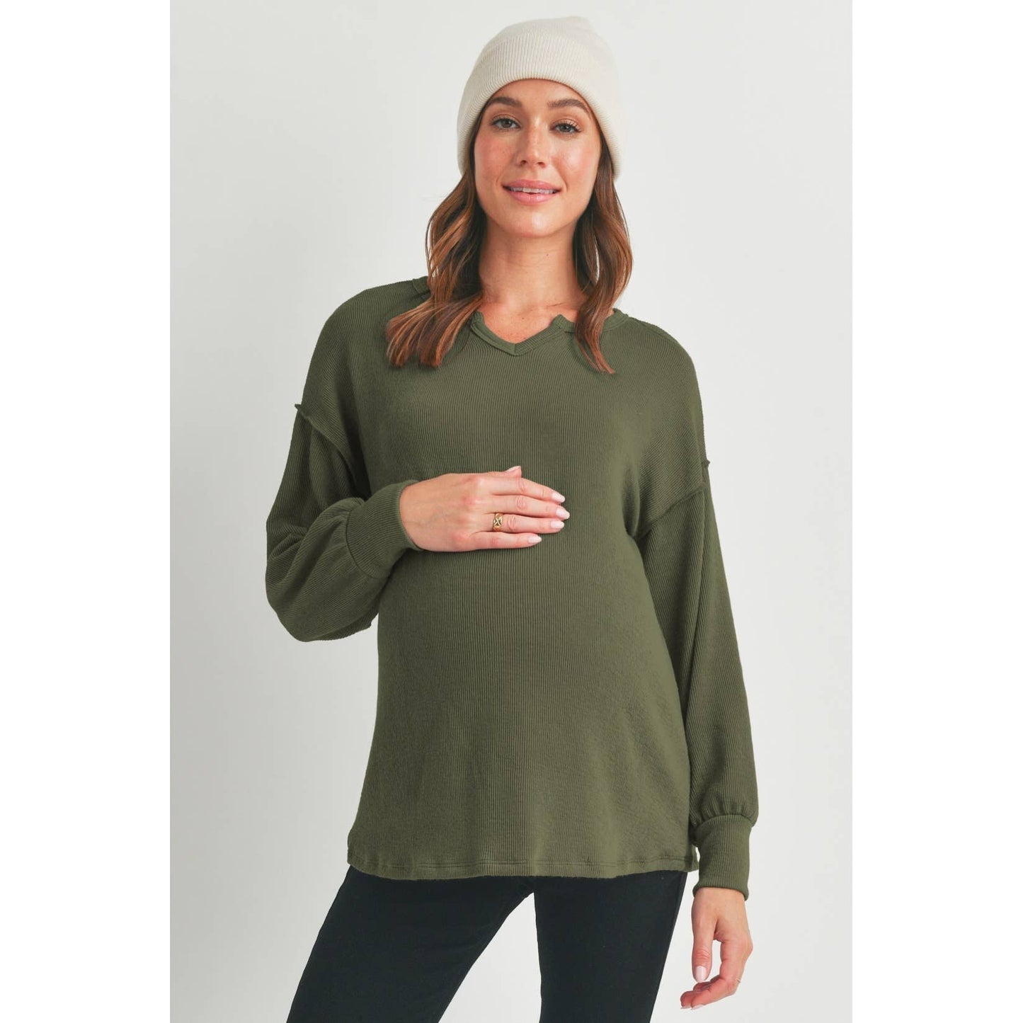 Split Neck Long Sleeve Maternity Knit Top