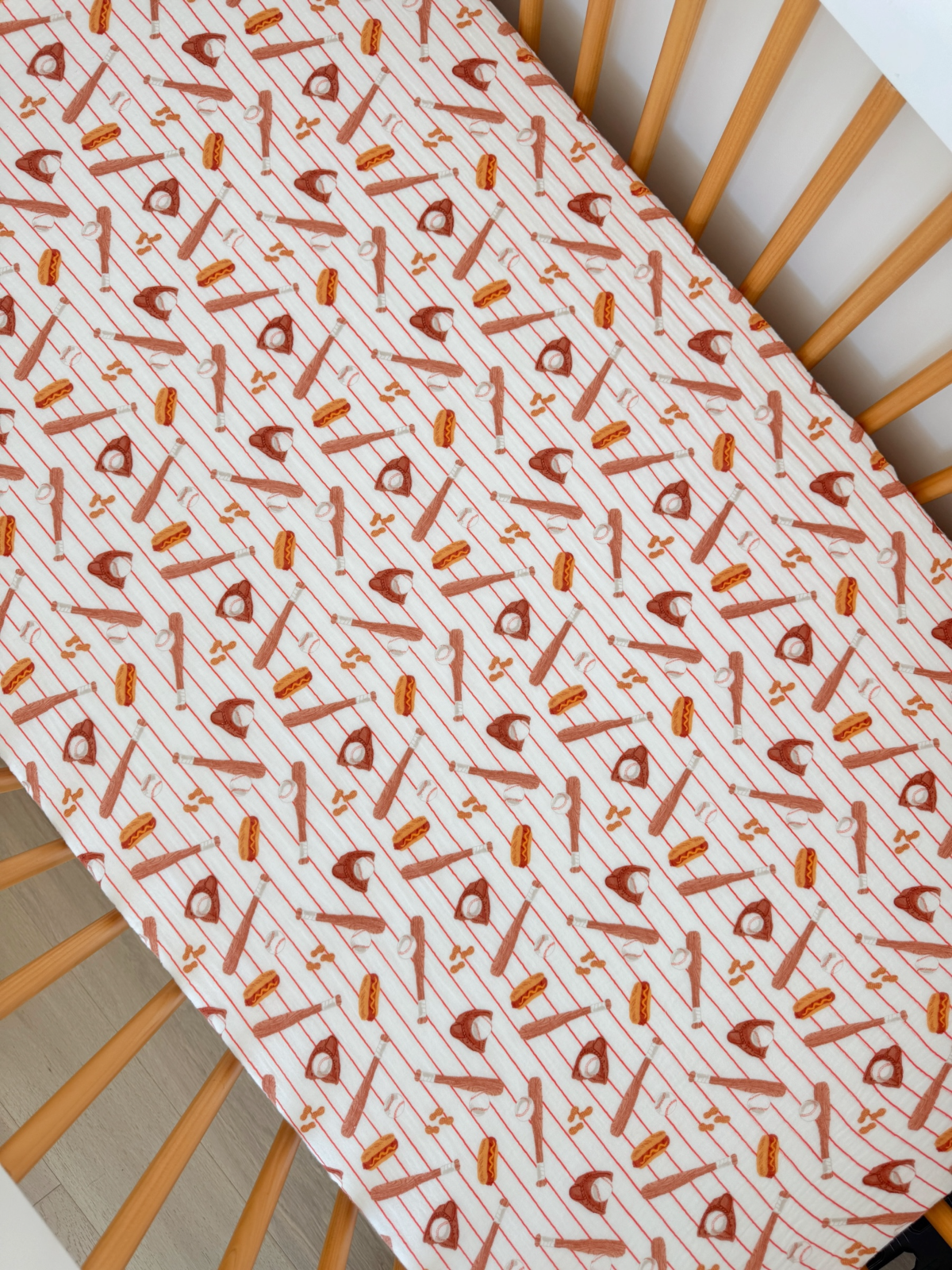 Muslin Crib Sheet, Baseball Game